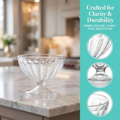 12 Pack Acrylic Ice Cream Bowls – 8 Oz Clear Plastic Dessert Cups Footed Ice