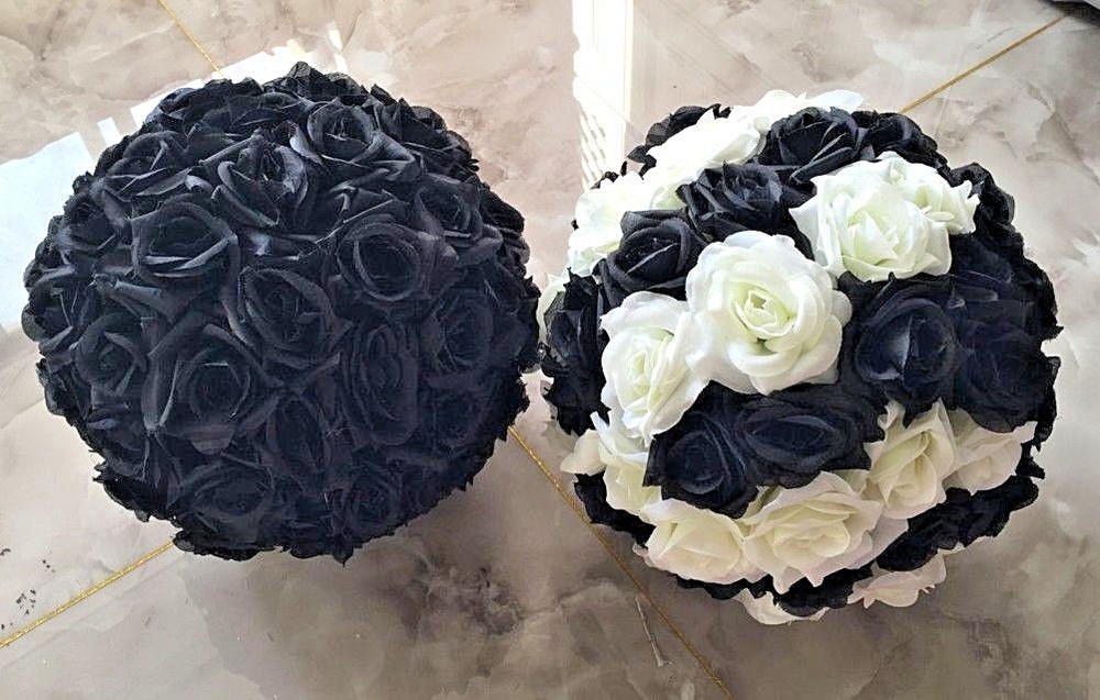 Black Rose Flower Ball Wedding decoratin Ball Kissing Ball 11-12 Inches
