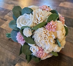 8PC Pink & White Sola Wood Flower Bridal Bouquet Bridesmaid Wedding Flower Set