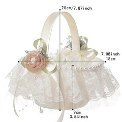 2 PCS White Polyester Wedding Flower Girl Baskets Cute Handle Decoration