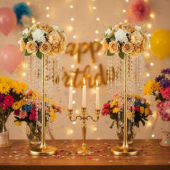 Elegant 10 Pcs Gold Metal Crystal Flower Stands for Wedding Centerpieces