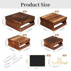8 Pcs Buffet Risers with Mini Signs 8 Pcs (8.0″, 7.0″, 6.5″, 5.5″) Rustic Wood