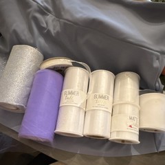 Glimmer & Matte Tulle Rolls, Glitter, White Silver Purple, New and Used