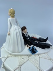 Funny Auto Bride and Groom Wedding cake topper JO