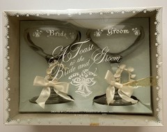 Vintage Wedding Bride Groom Toast Goblets Set Box Treasure Masters 1973 USA Made