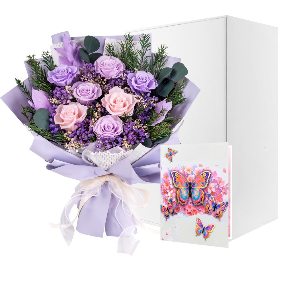 Magic Ants Preserved Roses Real Flowers Last 3 Years No Water Purple and Pink