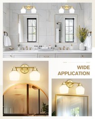 Emak Modern Gold Bathroom Light Fixtures, 2-Light Vanity Lights with Milk Gla…
