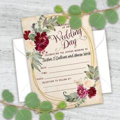 Lone Star Art Winter, Spring, Summer Wedding with 25 5×7, Burgundy Roses