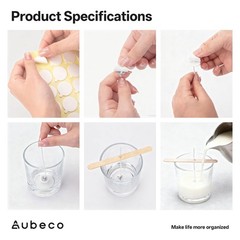 Aubeco 160Pcs 4/6/8 inch Pre Waxed Candle Wick with 4/6/8IN-160pcs, White