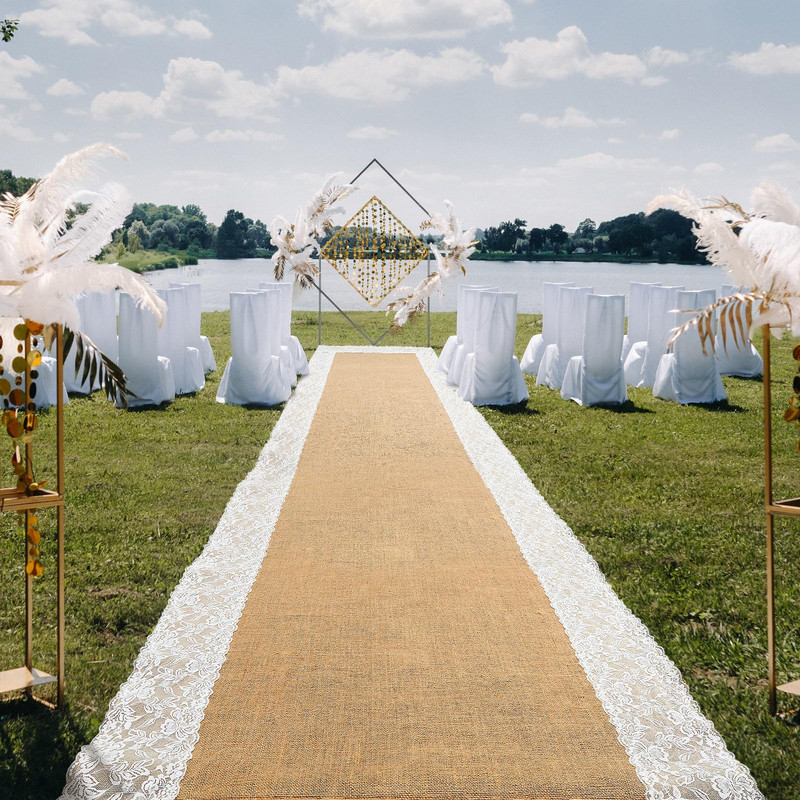 Preboun 3Ft X 50 Ft Wedding Aisle Runner Outdoor Natural Burlap Aisle Runner