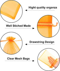 25PCS Orange Organza Bags 5×7 inches – Sheer Mesh Jewelry Pouches, Organza Gift