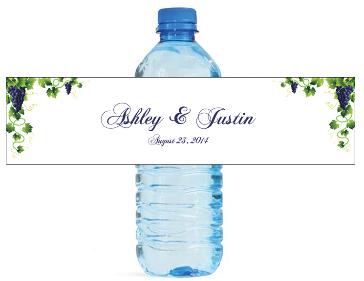 100 Grapevine Grape floral theme wedding anniversary Water Bottle Labels 8″x2″