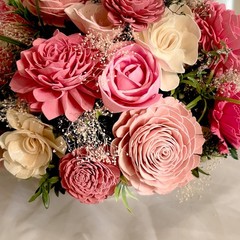 Sola Wood Flower Centerpiece with – Blush, Pink Cream & Natural Tones 13″X 13″