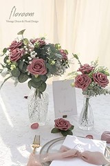 Artificial Flowers 25pcs Real Looking Dusty Rose Foam Fake Roses with Stems