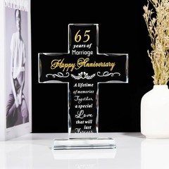 65th Anniversary Glass Cross Keepsake for Parents, A Timeless Gift of Love