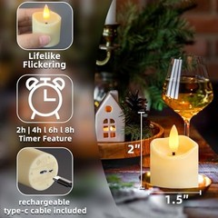 Rechargeable Flameless Candles with Remote Timer, 6pcs LED 6pcs,Smooth