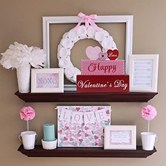 Valentines Day Decor, 3-Layered Pink Red Heart Wood Block Set Color B