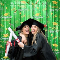 2 Pack Graduation Foil Fringe Curtain 3.3Ft x 6.6Ft Green Gold 2025 Graduatio…