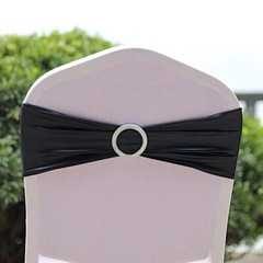 10 Black Metallic Spandex Chair Sashes with Silver Buckles Wedding Decorations