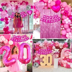Pink Birthday Party Decorations for Women Girls with Happy Birthday Banner Pa…