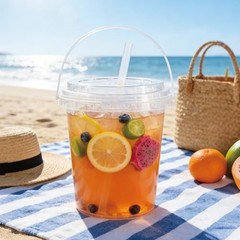 Drink Buckets with Lids and Straws, Reusable Clear Plastic Party 30 Sets 34 oz
