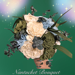 Nantucket Blue Green Cream Sola Wood Bridal Bouquet Bridesmaid Wedding Flowers