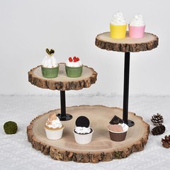 14″ Brown 3 Tier Round Natural Wood DESSERT STAND Wedding Party Events Supplies