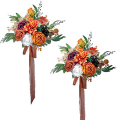 Burnt Orange Bridesmaid Bouquets – 2 PCS Vintage Fall Wedding Flowers