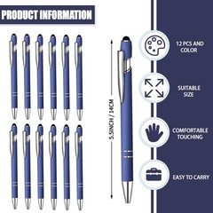 12 Pcs Blue Ink Ballpoint Pen with Stylus Tip, 1.0 mm Metal Pen Stylus Pen fo…