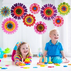 Hanging Paper Flowers, 9 Pcs, Wedding Party Decor, Multicolor