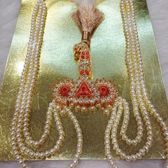 Kalgi, Indian Wedding Handmade Gold plated kundan safa kalangi with pearl string