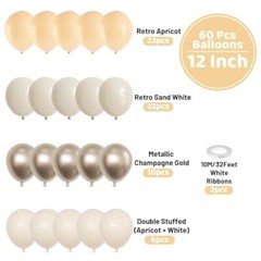 Beige Balloons Set, 60PCS Nude Birthday Balloons, 12Inch Sand White Beige Gold
