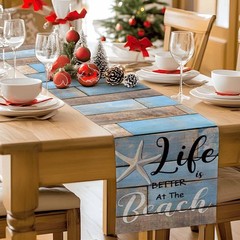 Ocean Coastal Starfish Decorative Table Runner 13x70inch, Linen Textured Tabl…
