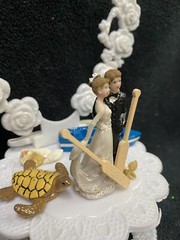 Wedding Cake Topper Blue Row boat Fishing Honeymoon Lake Groom top Shower Sports