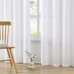Chiffon Sheer Window Scarf Valance Curtains 18ft for Living Room Bedroom White
