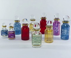 Egyptian Hand Blown Glass Perfume Bottles, Assorted Colors & gold