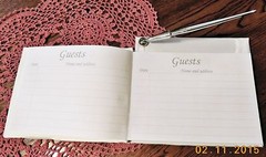NIB VICTORIA LYNN WHITE GUEST BOOK & PEN SET ORGANZA BOW CROSS SHAPED BEAUTIFUL!