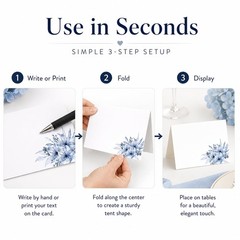 56 PCS Dusty Blue Florals Table Tent Place Cards 2×3.5 Inches Wedding Bridal