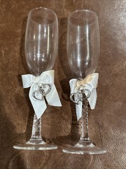 Wilton Toasting Glasses Silver Tone Hearts Flute Style 6 Ounces Set Of 2