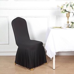 BLACK Ruffle Pleated Skirt Fitted Spandex Banquet CHAIR COVER Party Decorations