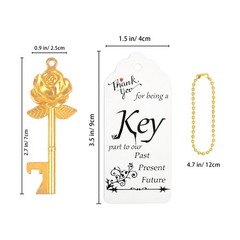 Aokbean 100 PCS Rose Flower Shaped Keys Wedding Favors Gift 2.75 inches, Gold