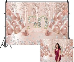 Renaiss Rose Gold 50th Birthday Backdrop for Women Fabric 7x5ft Rose Gold Dia…