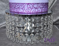 ROUND CHANDELIER GOLD/SILVER CAKE STAND RISER PEDESTAL HOLDER W DANGLING CRYSTAL