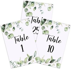 Stylish Eucalyptus Table Numbers – 26 Double-Sided Cards for Special Events