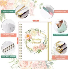Floral Wedding Planner Book with Organizer, 5 Tabs, Hardcover, 9″ X 11.9