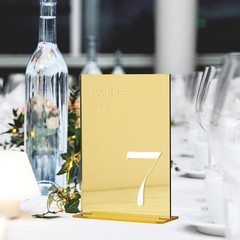 Gold Wedding Table Numbers 1-10 with Stands, 5″x7″ Gold Mirror Acrylic Table …