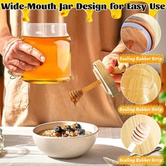 Loscarol Honey Pot with Dipper and Lid – 18oz Glass Jar Transparent