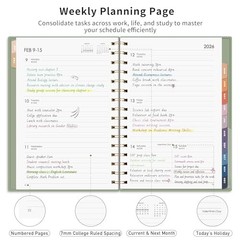 2026 Planner, Weekly and Monthly, Medium Size (5.7″ x 8.3″), Jan – Light Green