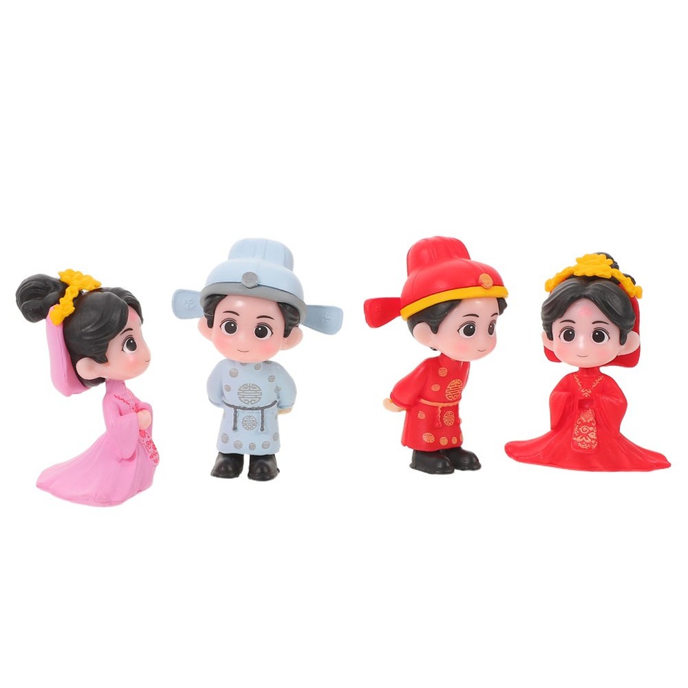4Pcs Reusable Bride and Groom Figurines Wedding Cake Toppers Assorted Color