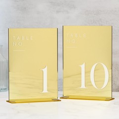 Gold Wedding Table Numbers 1-10 with Stands, 5″x7″ Gold Mirror Acrylic Table …